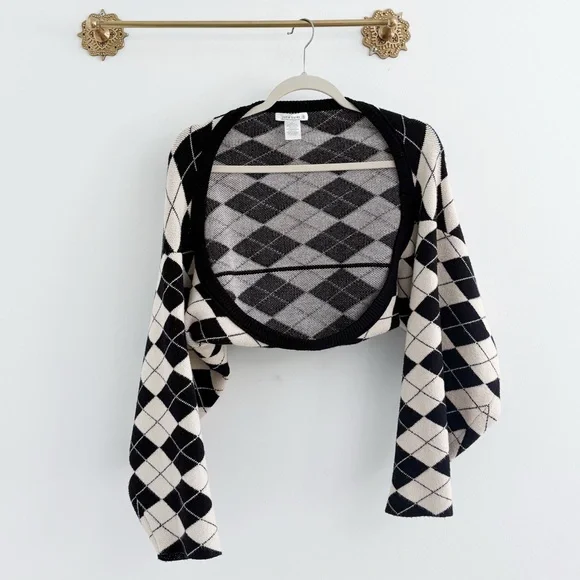 12th Tribe Argyle Cropped Bolero Cardigan - Picture 3 of 6